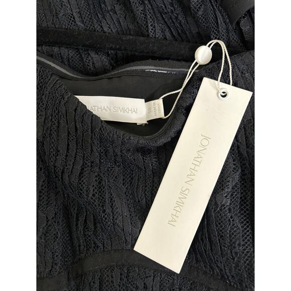 New NWT Jonathan Simkhai Black Silk Lace Plisse Tie Strap Midi Dress Size 10 - Picture 6 of 6